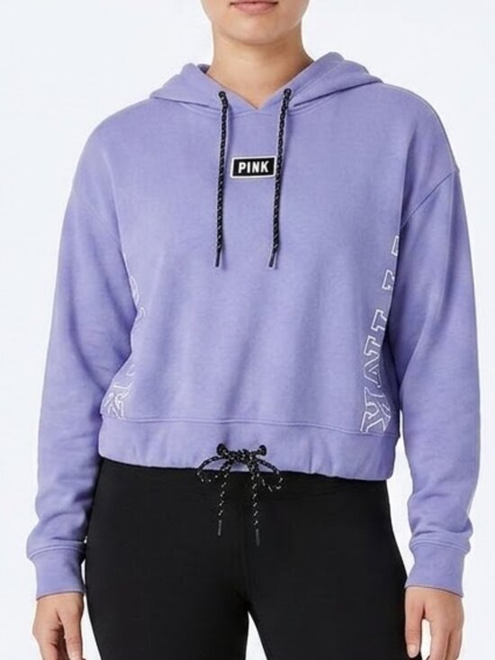 PINK Victoria's Secret Tops - PINK Victoria's Secret Women's Cropped Hoodie | Periwinkle Blue-Purple Drawstrin